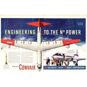 1951 Convair Liner Passenger Plane and B-36F Bomber 2 Page Vintage Print Ad Art